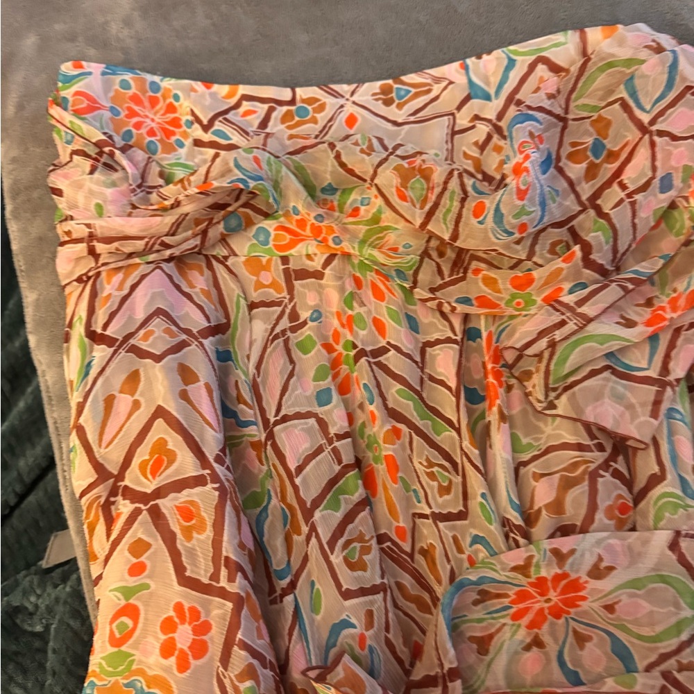 Diane Von Furstenberg Multicolor Floral High-Low Skirt, 100% Silk Shell - Picture 11 of 12